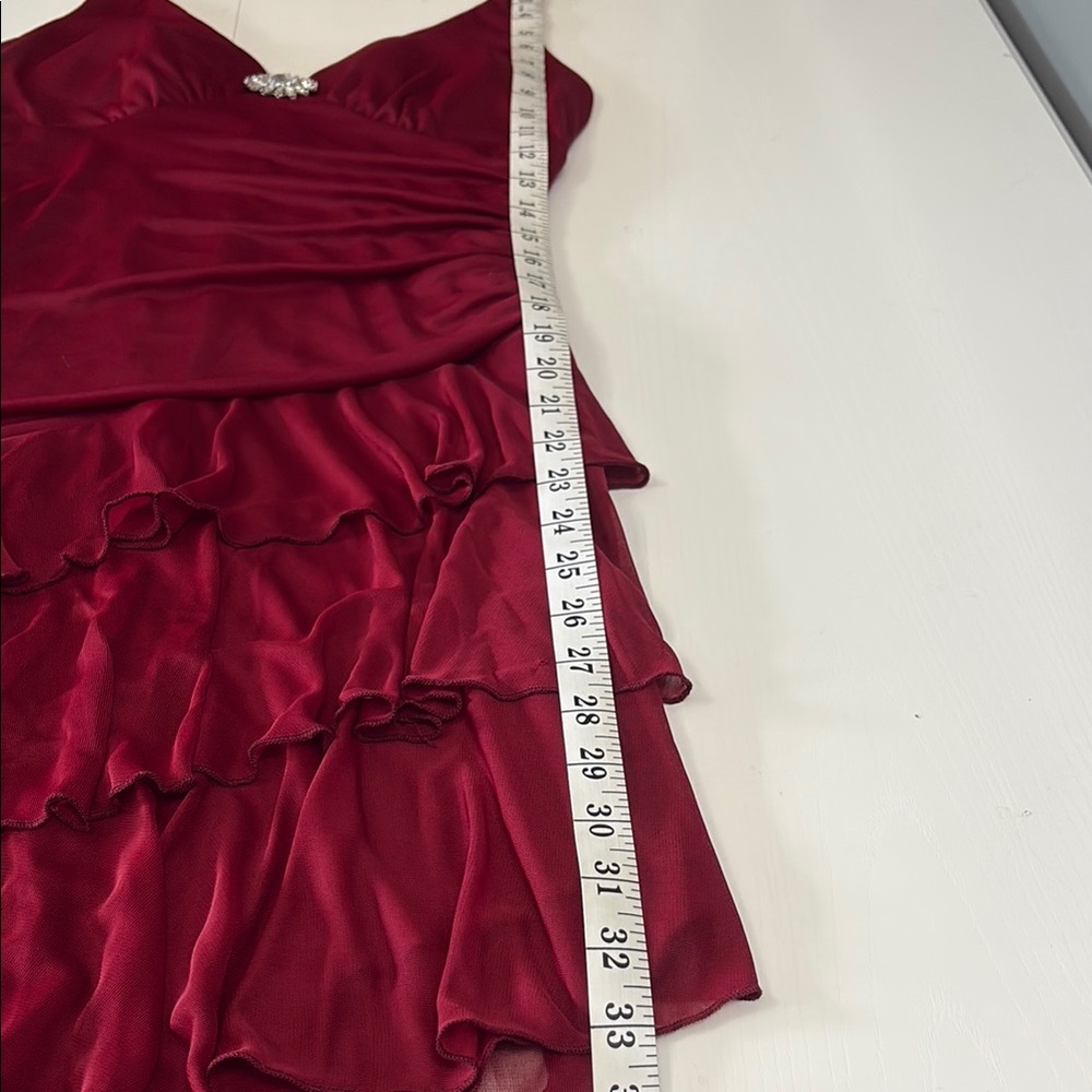 Y2K 2000s Party Dress Burgundy Halter Ruffle Asymmetrical Tiered Size Medium - Picture 10 of 11
